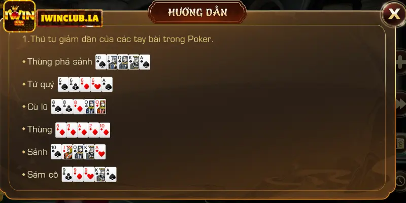 Luật chơi chung của game bài Poker IWIN CLUB 3 POKER IWIN CLUB