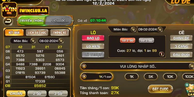 Lô đề online IWIN CLUB - Vốn Chơi 1 Ăn Tiền 99/999/9999  9 Lô Đề online IWIN CLUB