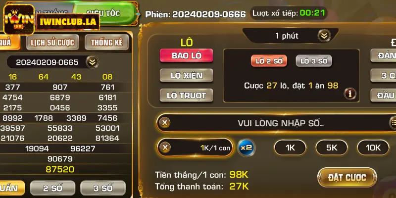 Lô đề online IWIN CLUB - Vốn Chơi 1 Ăn Tiền 99/999/9999  2 Lô Đề online IWIN CLUB